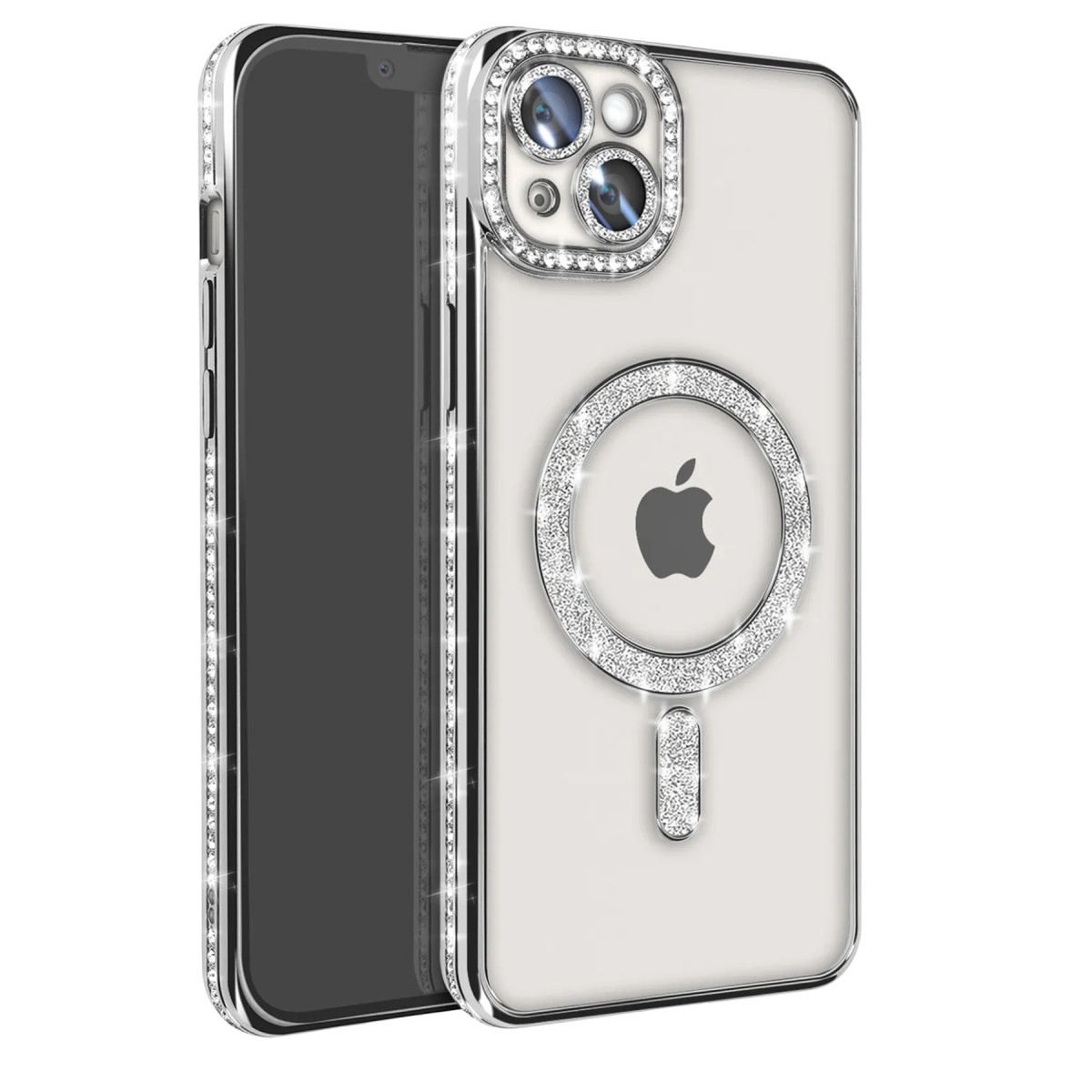 İphone 14 Kılıf Joke Simli Magneticsafe Kılıf - Gümüş
