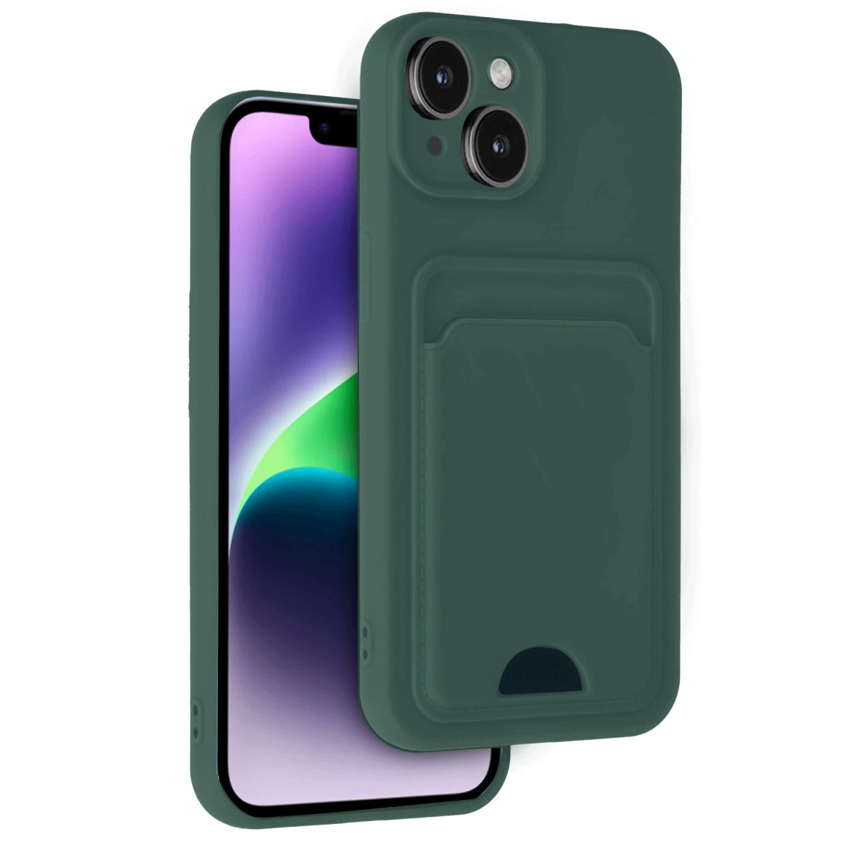 İphone 14 Kılıf Kelvin Kartvizitli Silikon - Koyu Yeşil