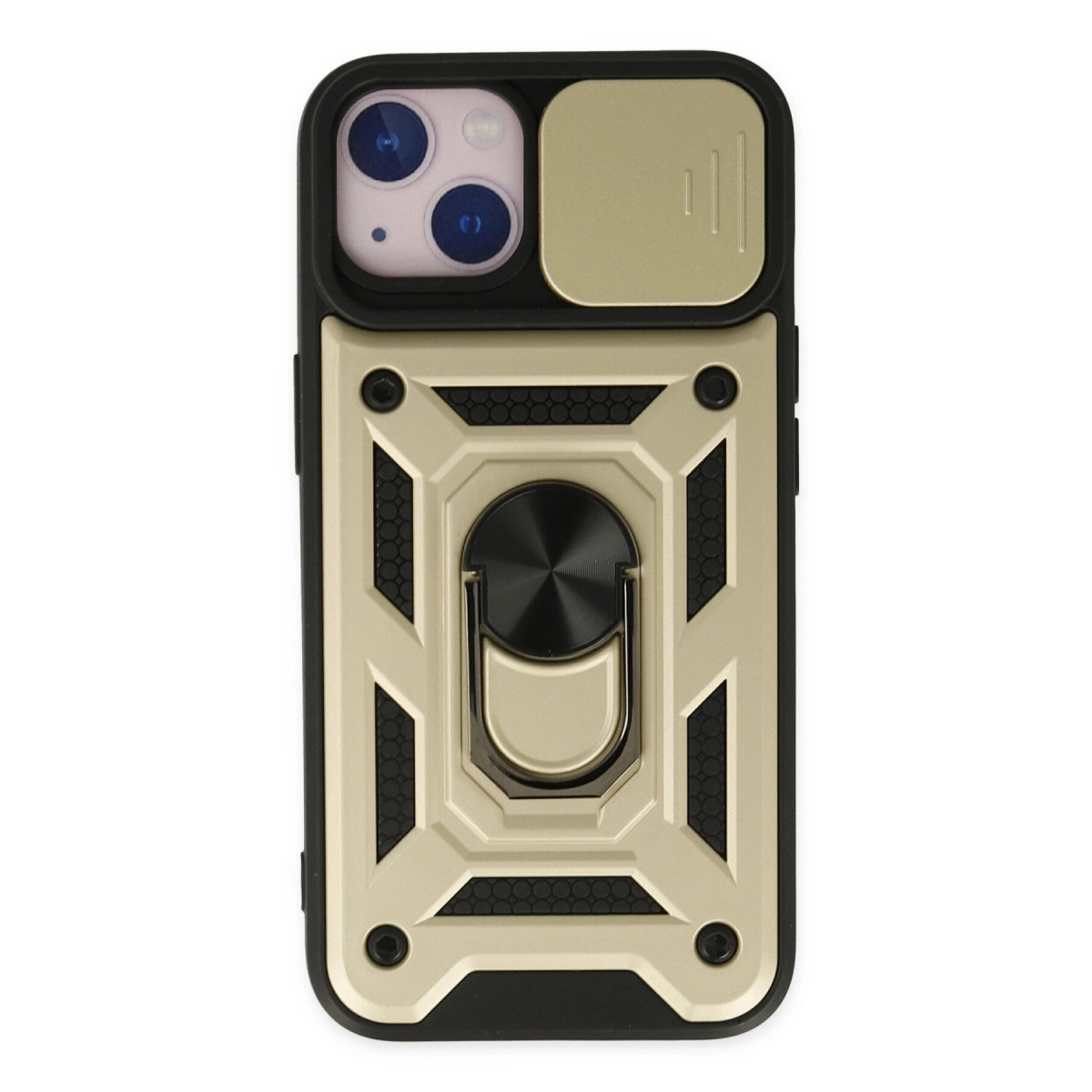 İphone 14 Kılıf Pars Lens Yüzüklü Silikon - Gold
