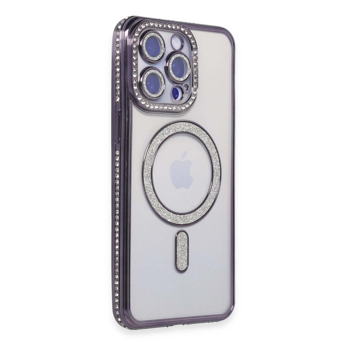 İphone 14 Pro Kılıf Joke Simli Magneticsafe Kılıf - Derin Mor