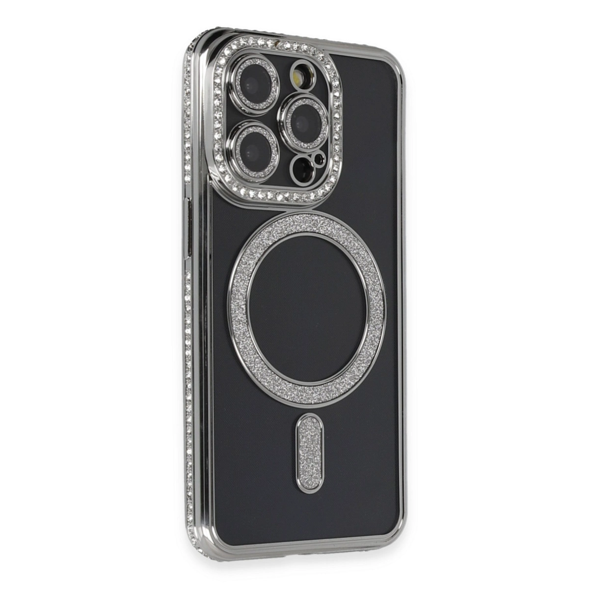 İphone 14 Pro Max Kılıf Joke Simli Magneticsafe Kılıf - Gri