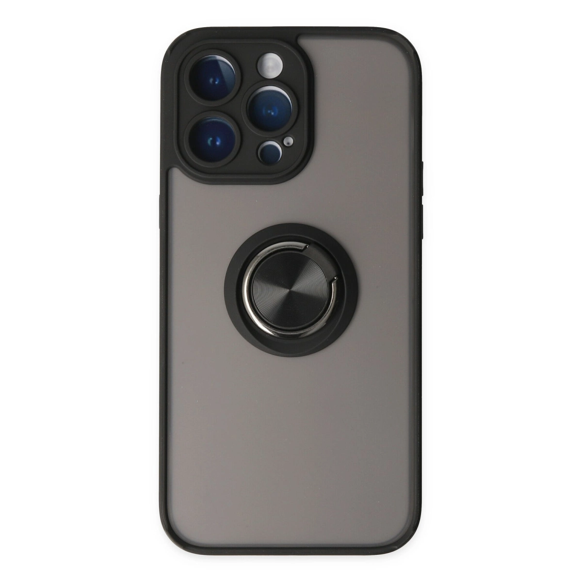 İphone 14 Pro Max Kılıf Montreal Yüzüklü Silikon Kapak - Siyah