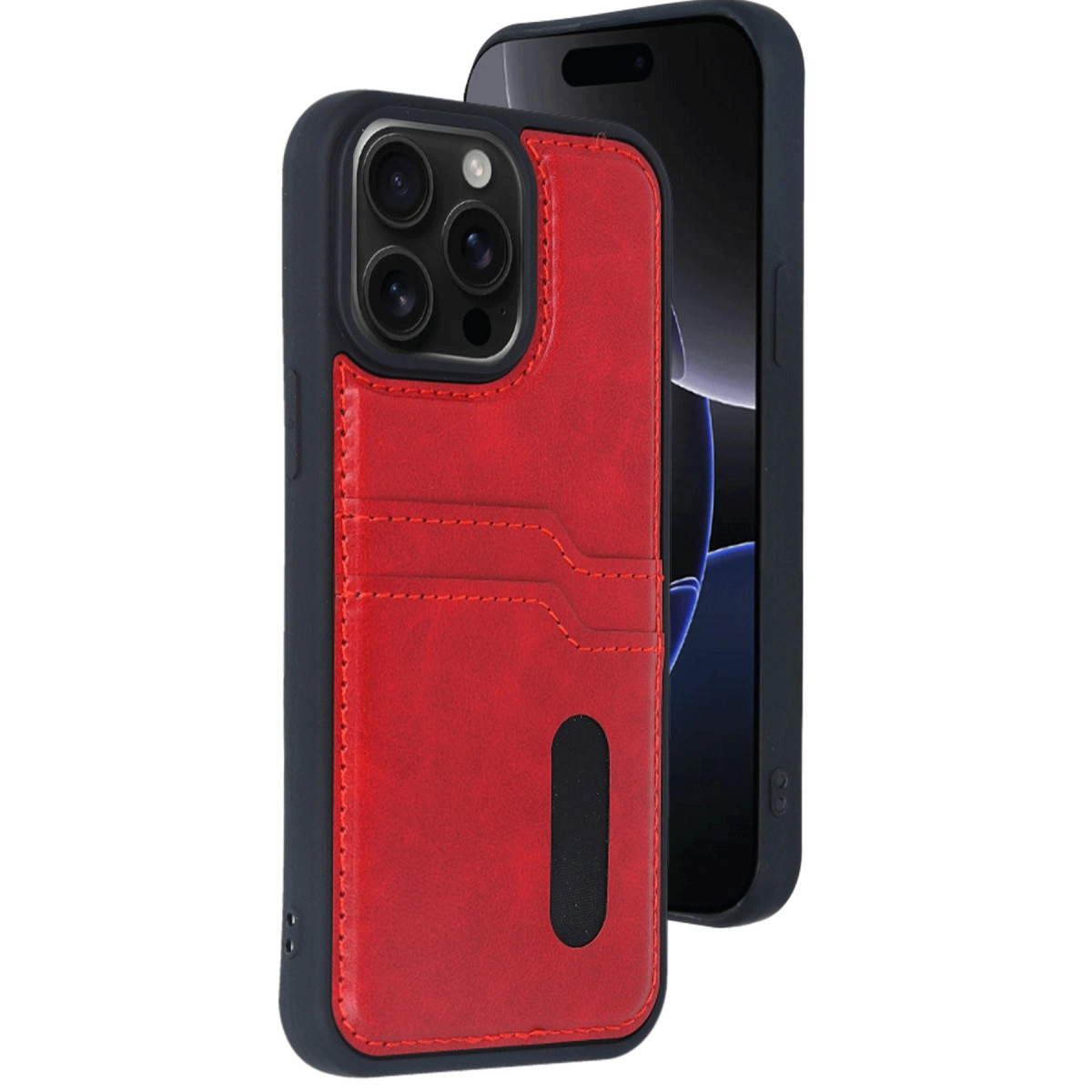 İphone 14 Pro Max Kılıf Sara Kartvizitli Deri Kılıf - Kırmızı