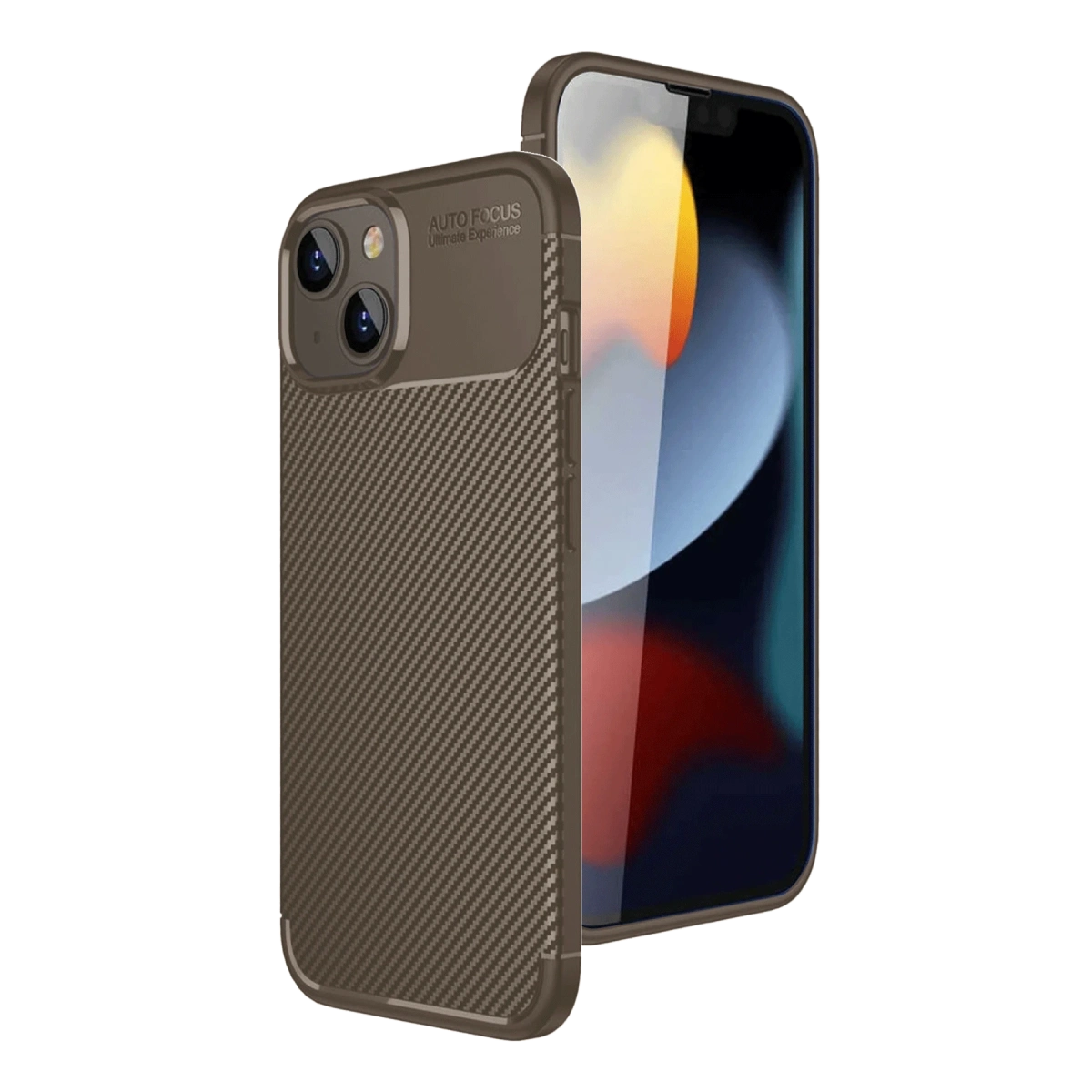 İphone 15 Kılıf Auto Focus Karbon Kapak - Kahverengi