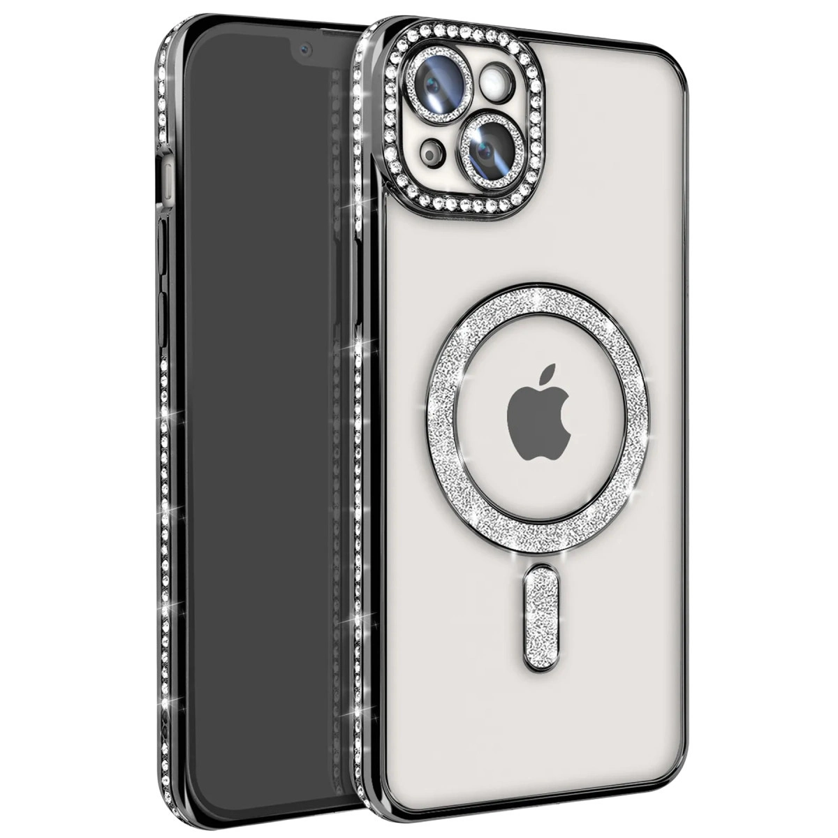 İphone 15 Kılıf Joke Simli Magneticsafe Kılıf - Siyah