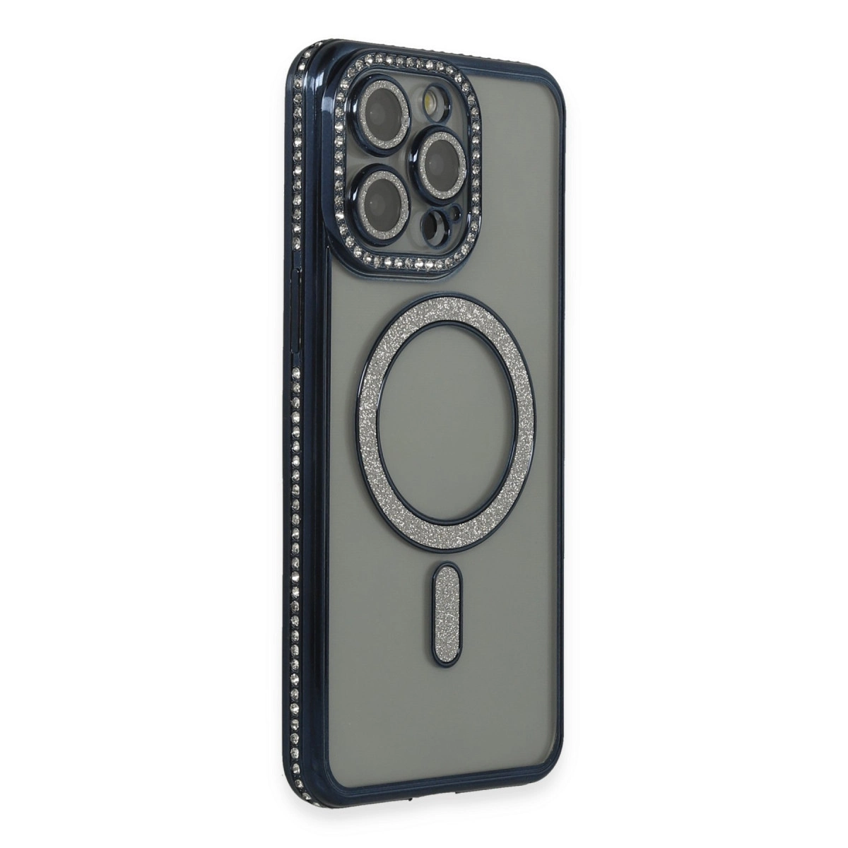İphone 15 Pro Kılıf Joke Simli Magneticsafe Kılıf - Lacivert