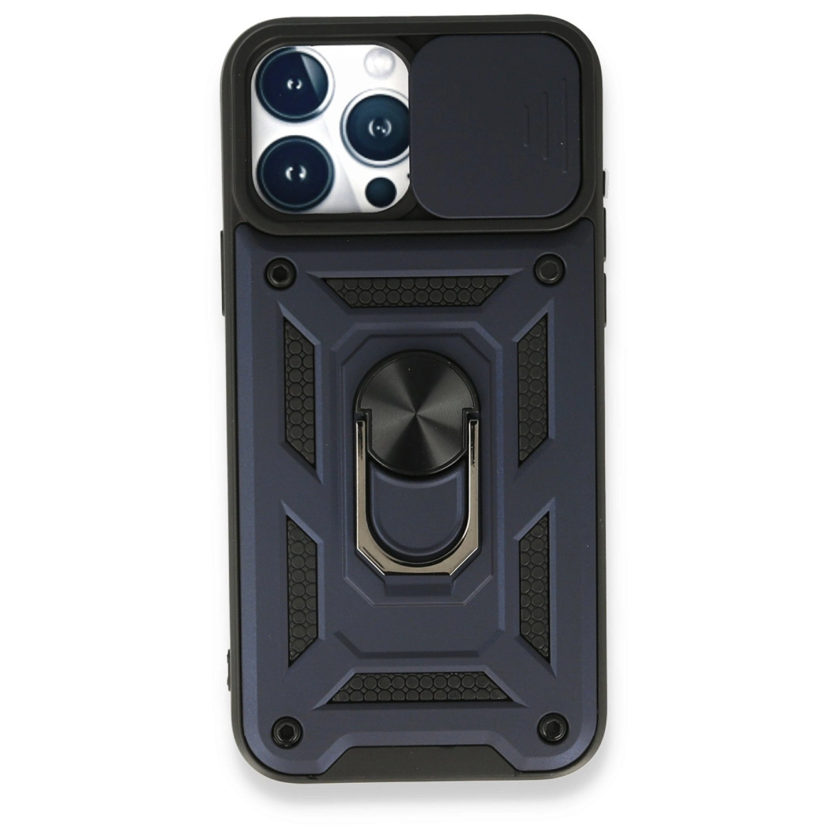 İphone 15 Pro Kılıf Pars Lens Yüzüklü Silikon - Lacivert