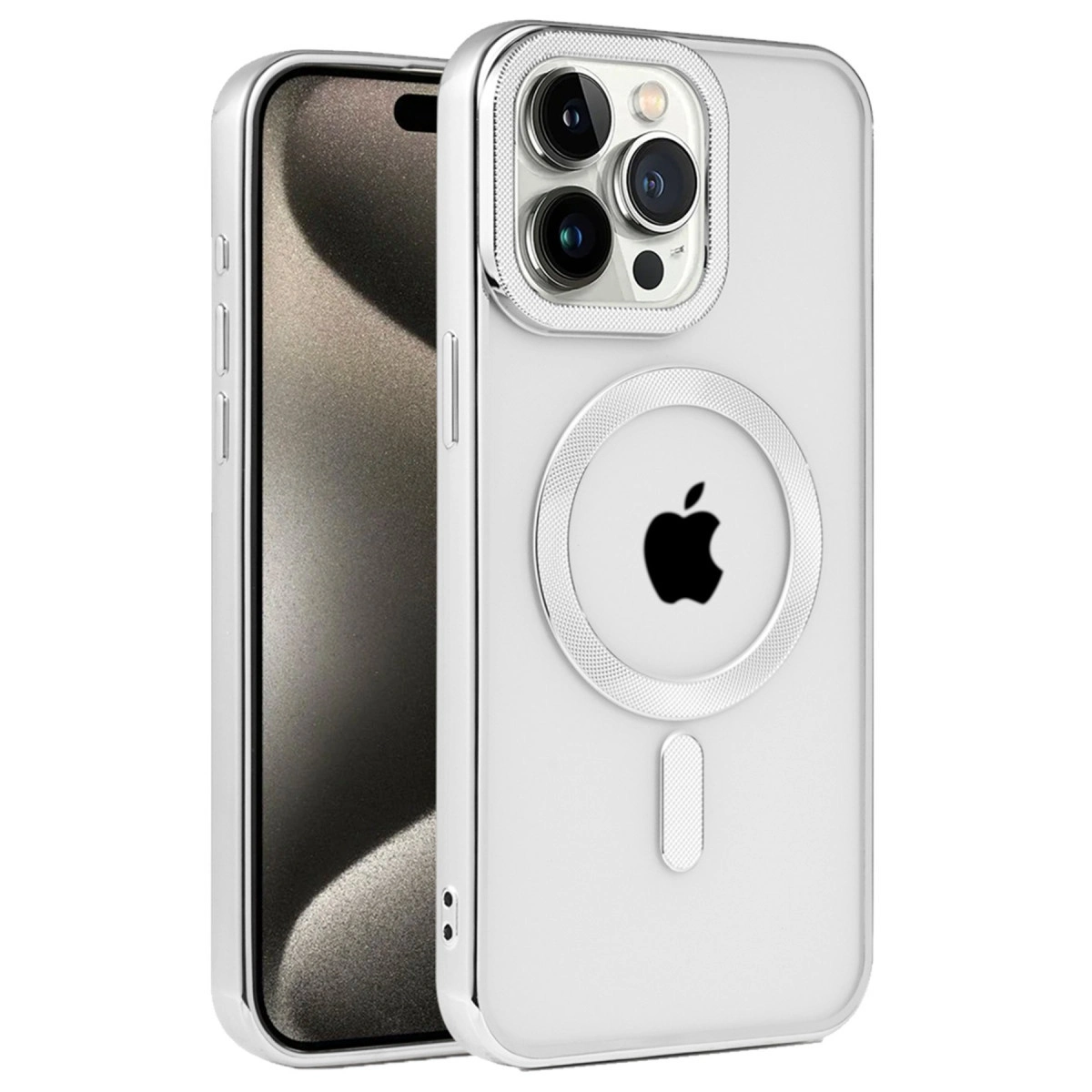 İphone 15 Pro Max Kılıf Kronos Magsafe Kapak - Gümüş