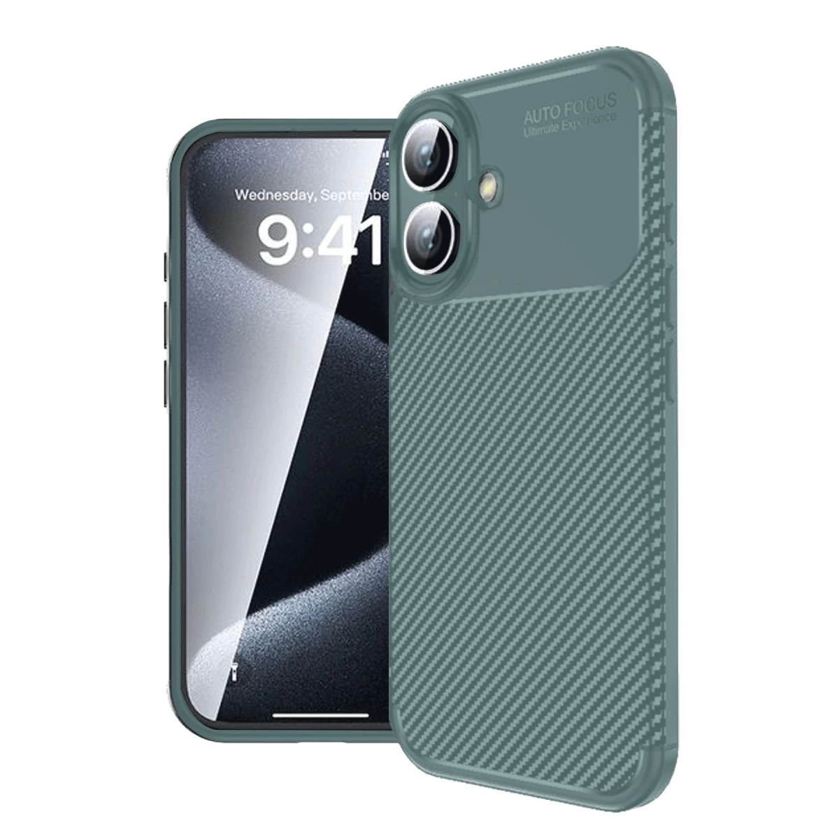 İphone 16 Kılıf Auto Focus Karbon Kapak - Koyu Yeşil