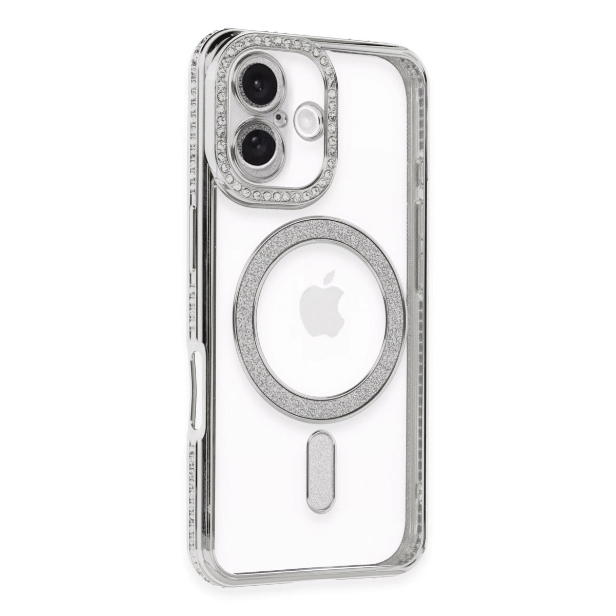 İphone 16 Kılıf Joke Simli Magneticsafe Kılıf - Gümüş