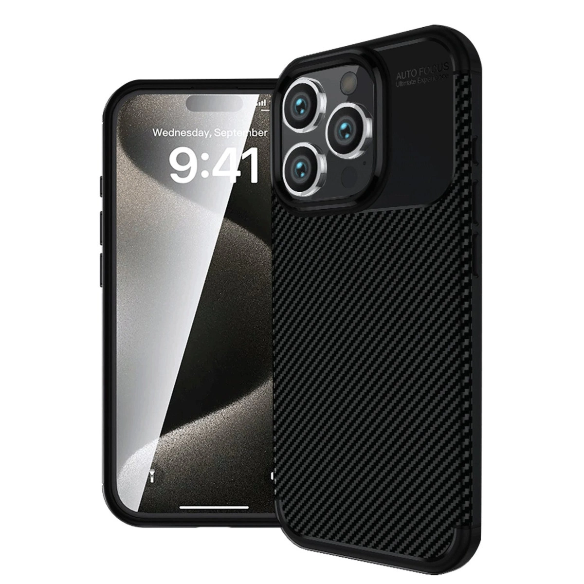 İphone 16 Pro Kılıf Auto Focus Karbon Kapak - Siyah