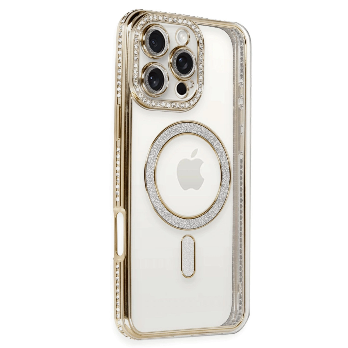 İphone 16 Pro Kılıf Joke Simli Magneticsafe Kılıf - Gold