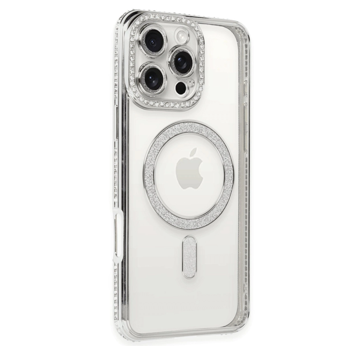 İphone 16 Pro Kılıf Joke Simli Magneticsafe Kılıf - Gümüş