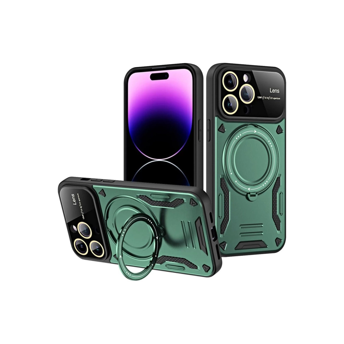 İphone 16 Pro Kılıf Joy Lens Standlı Kapak - Koyu Yeşil