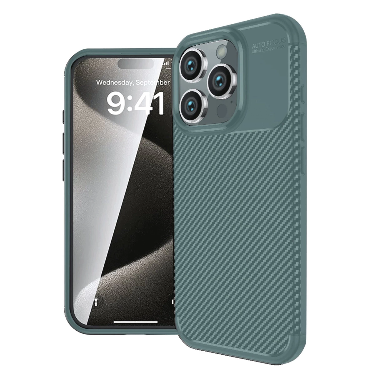 İphone 16 Pro Max Kılıf Auto Focus Karbon Kapak - Koyu Yeşil