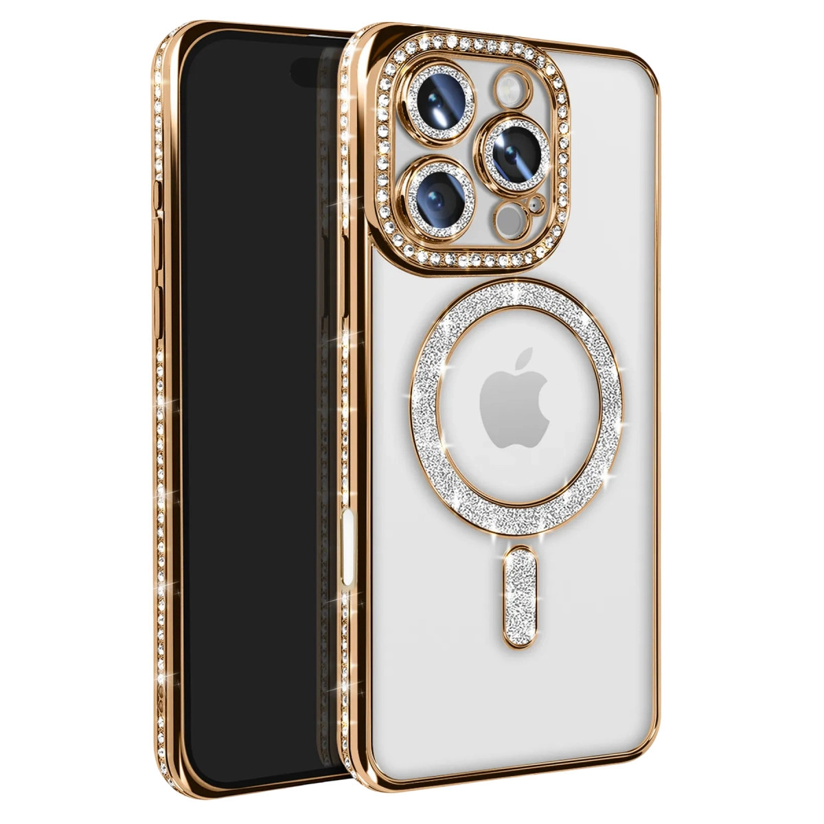 İphone 16 Pro Max Kılıf Joke Simli Magneticsafe Kılıf - Gold