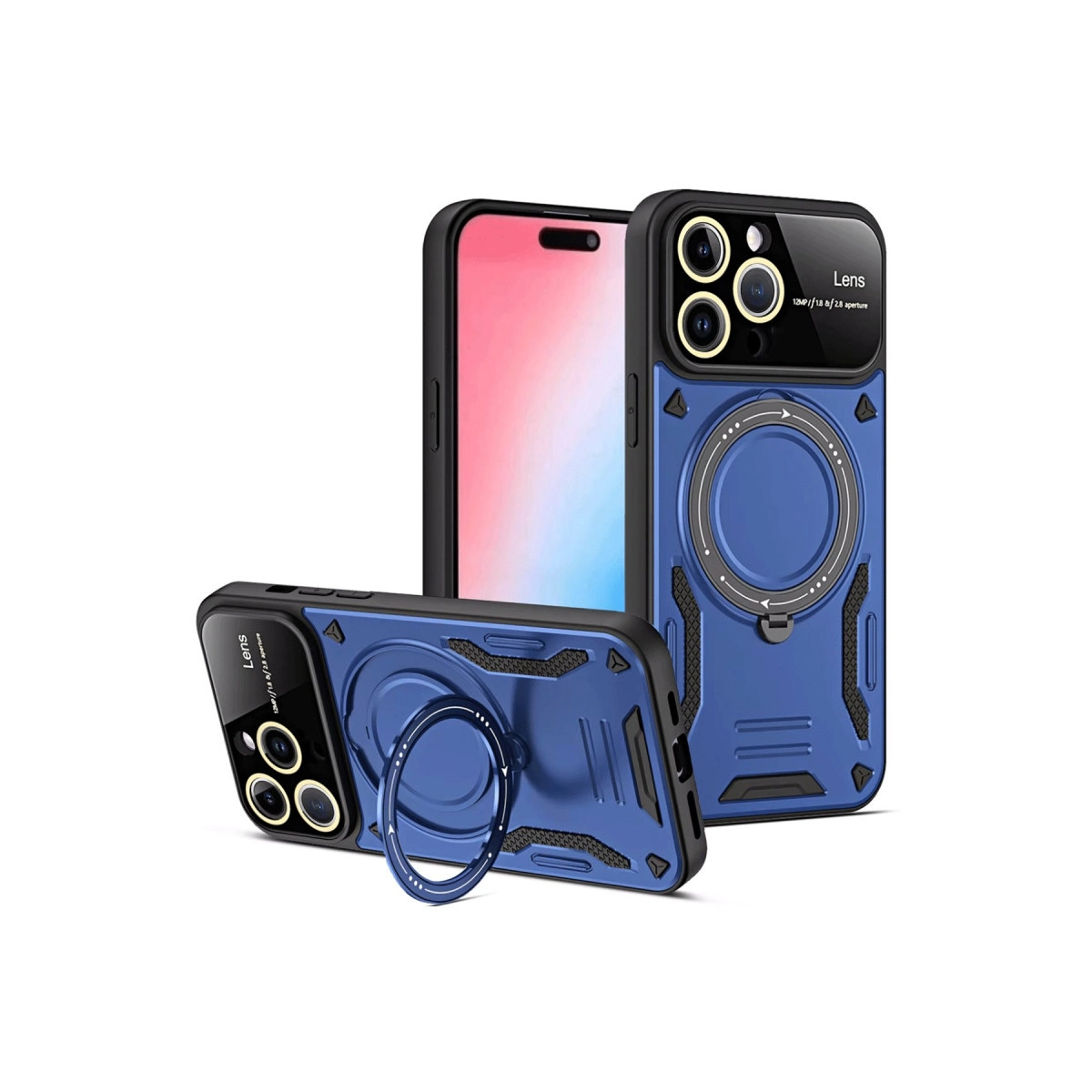 İphone 16 Pro Max Kılıf Joy Lens Standlı Kapak - Lacivert