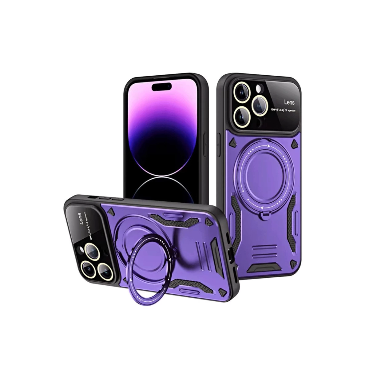 İphone 16 Pro Max Kılıf Joy Lens Standlı Kapak - Mor