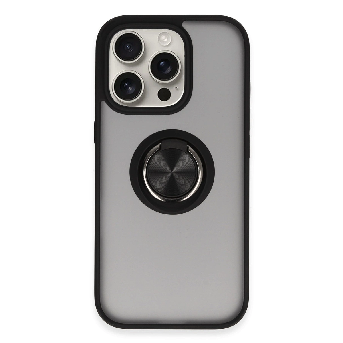 İphone 16 Pro Max Kılıf Montreal Yüzüklü Silikon Kapak - Siyah