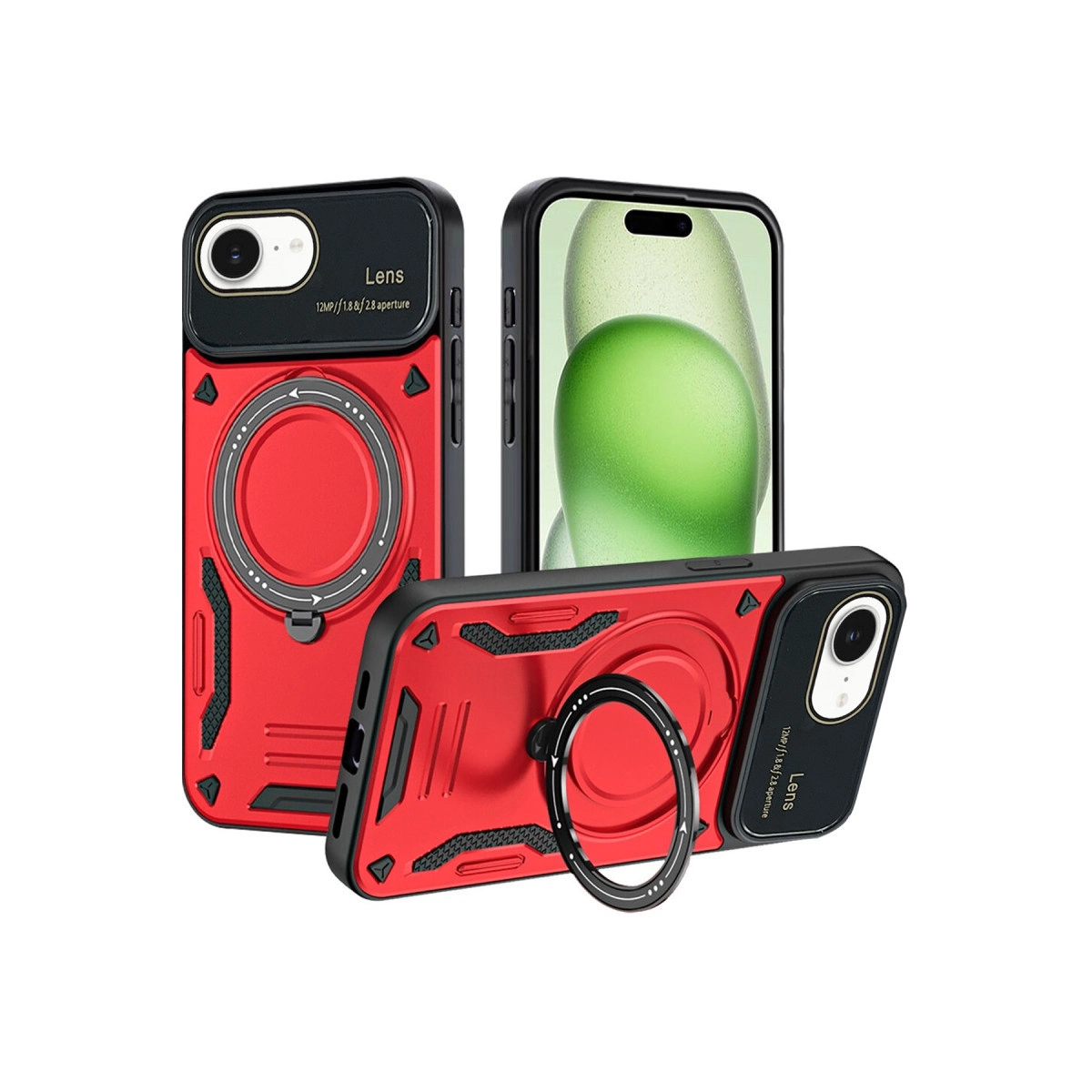 İphone 16e Kılıf Joy Lens Standlı Kapak - Kırmızı