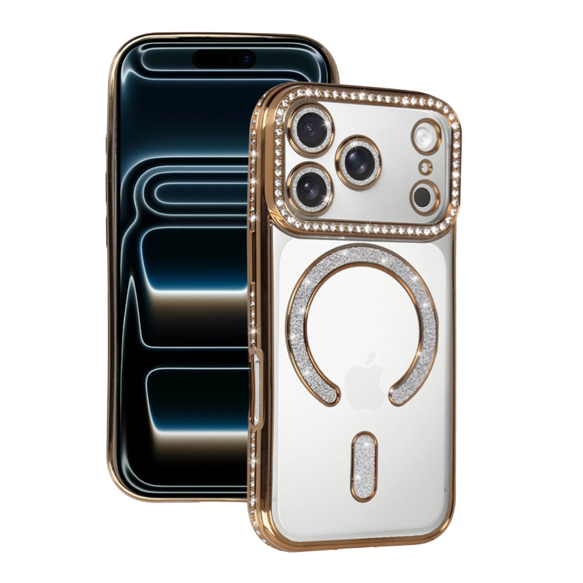 İphone 17 Pro Joke Simli Magneticsafe Kılıf - Gold