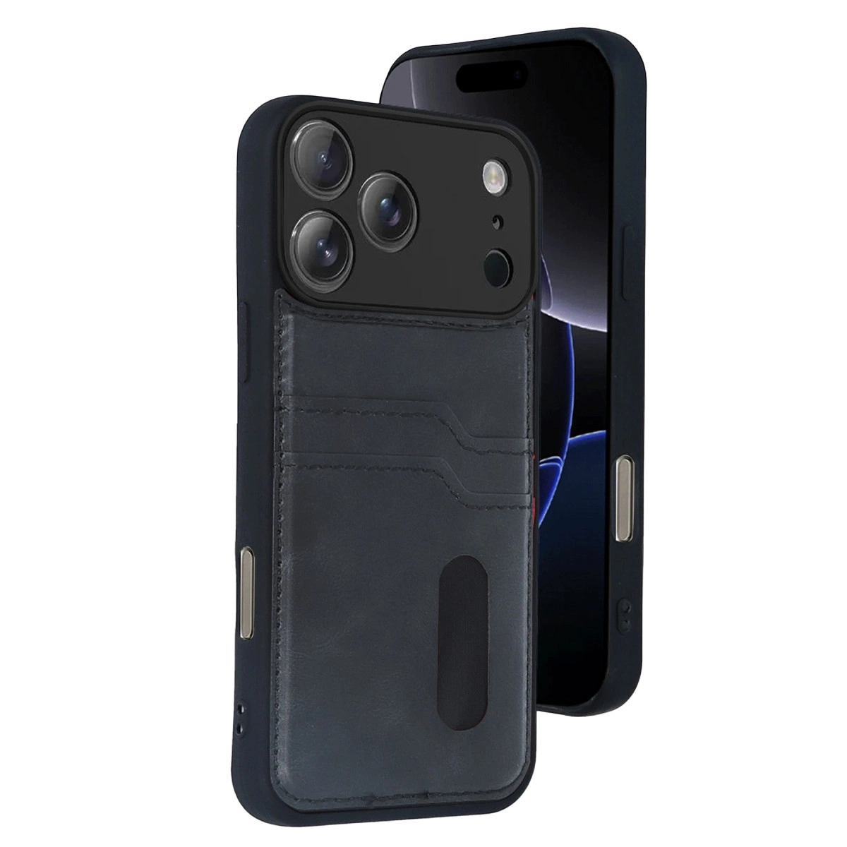İphone 17 Pro Max Sara Kartvizitli Deri Kılıf - Siyah
