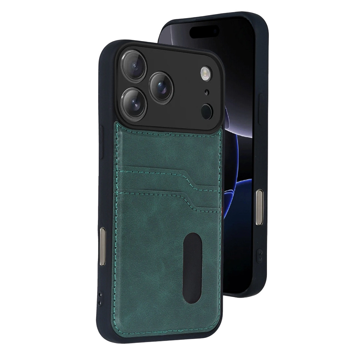 İphone 17 Pro Max Sara Kartvizitli Deri Kılıf - Yeşil
