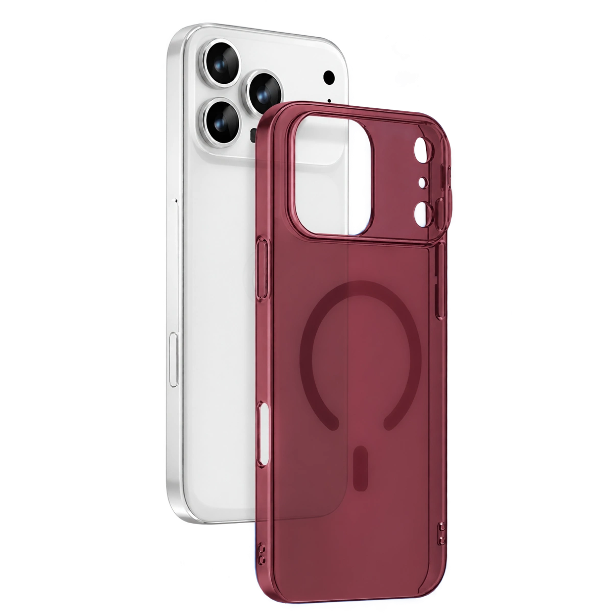 İphone 18 Pro Combo Sert Şeffaf Magsafe Kapak - Bordo