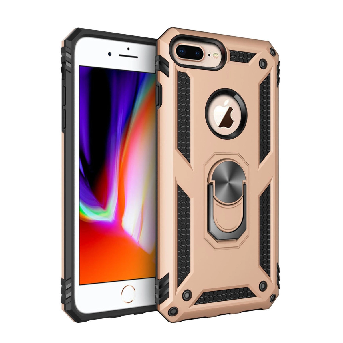 İphone 7 Plus Kılıf Sofya Yüzüklü Silikon Kapak - Gold