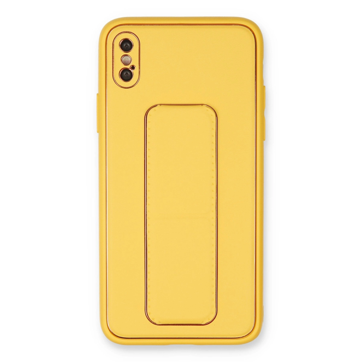 İphone Xs Max Kılıf Coco Deri Standlı Kapak - Sarı