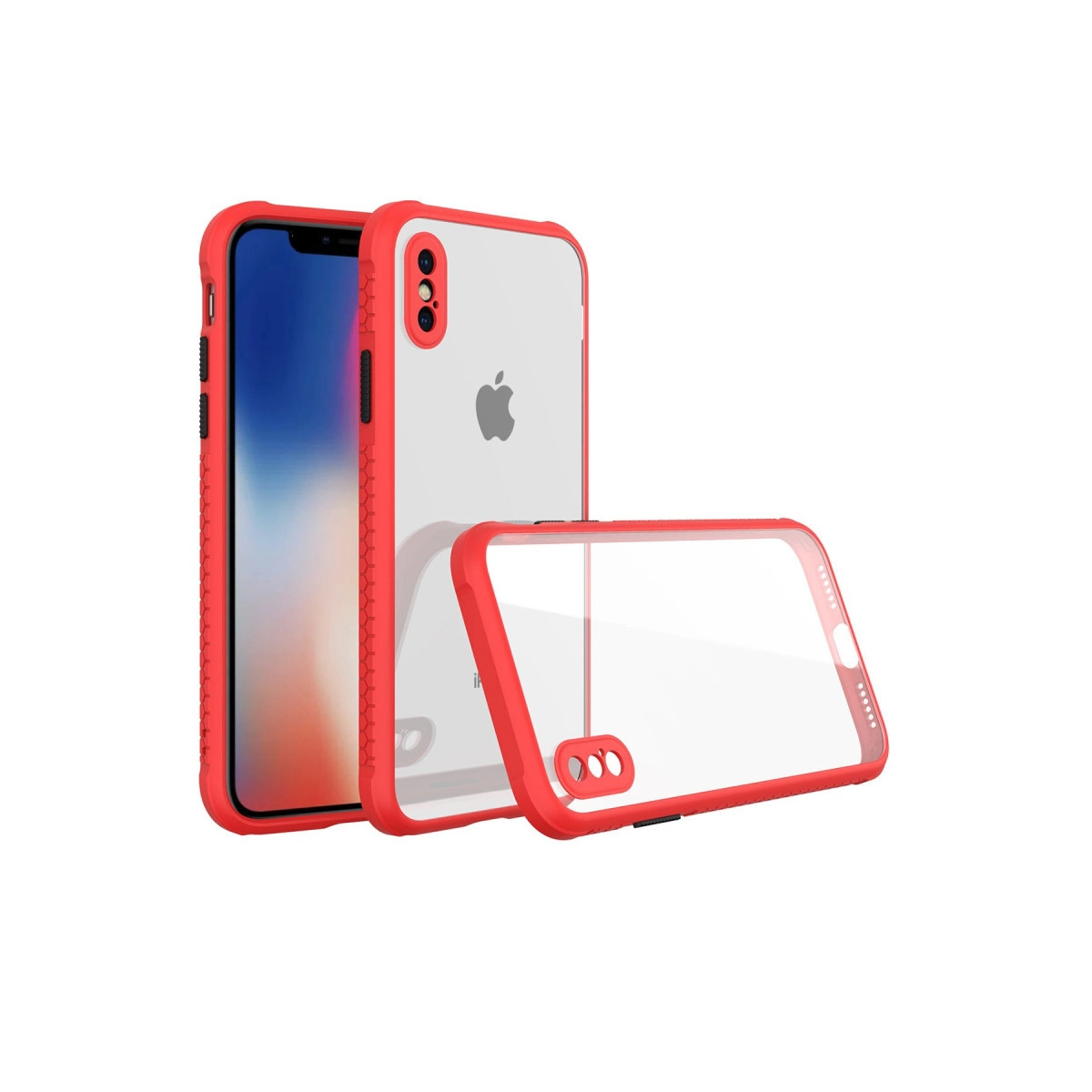 İphone Xs Max Kılıf Miami Şeffaf Silikon - Kırmızı