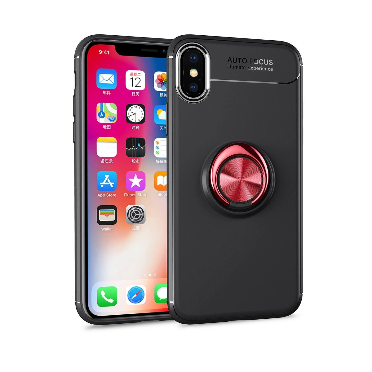 İphone Xs Max Kılıf Range Yüzüklü Silikon - Siyah-kırmızı