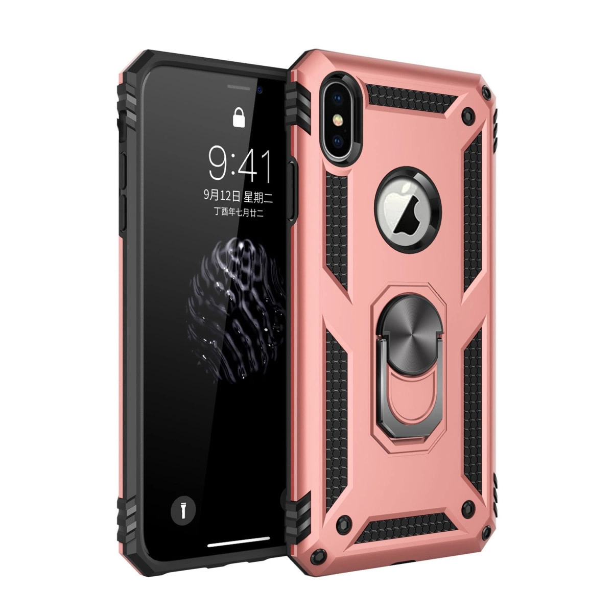 İphone Xs Max Kılıf Sofya Yüzüklü Silikon Kapak - Rose