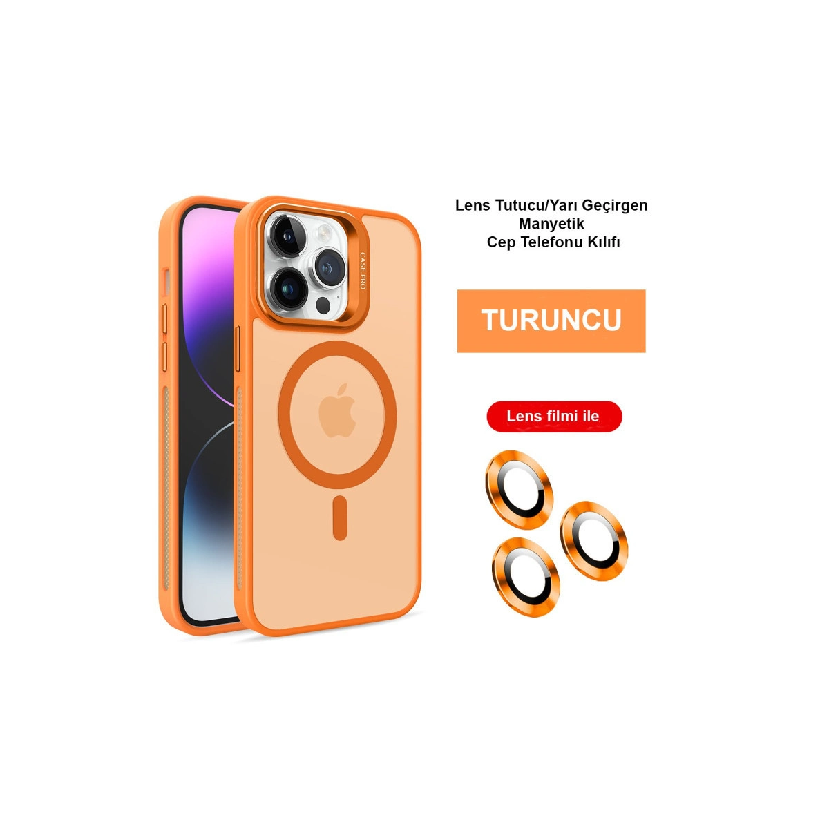 Joko  İphone 14 Pro Kılıf Flet Lens Magsafe Kapak - Turuncu