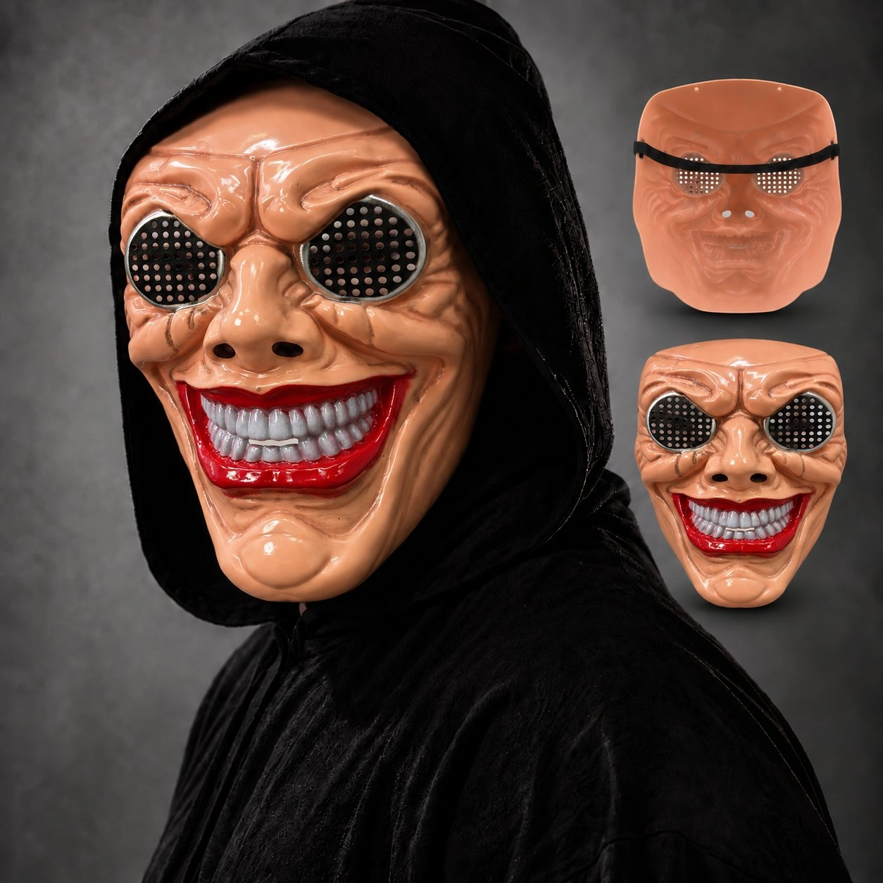 Kırmızı Ağız Ve Beyaz Diş Detaylı File Gözlü Maske