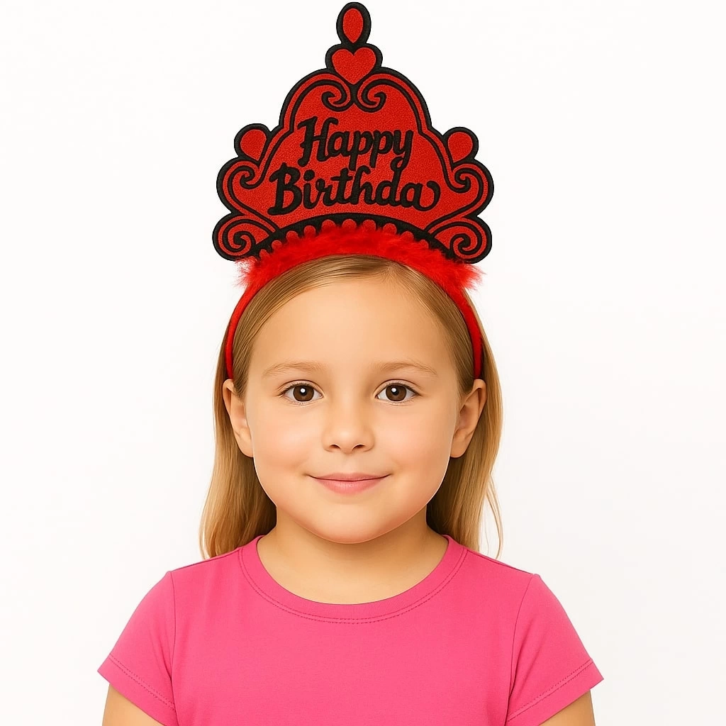 Kırmızı Happy Birthday Prenses Tacı – Doğum Günü Taç Aksesuarı
