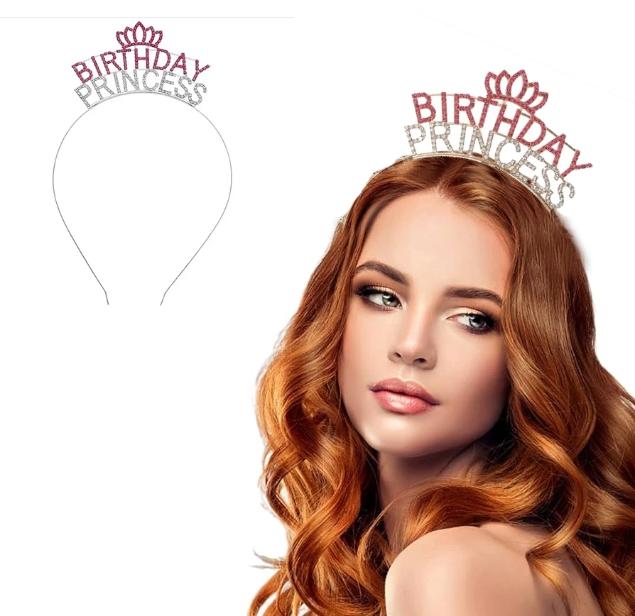 Kristal Taşlı Pembe Birthday Princess Yazılı Parti Tacı 19x11 Cm