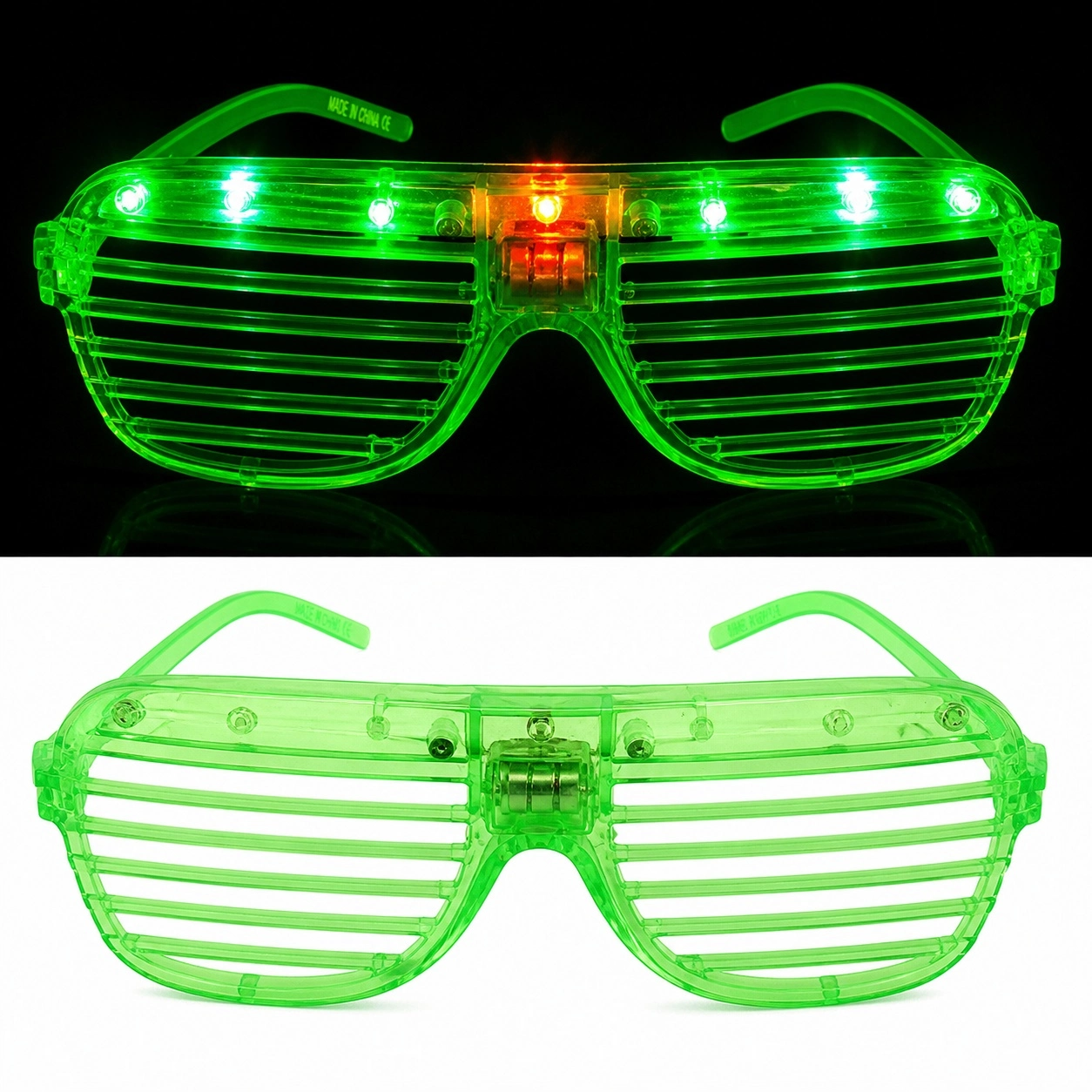 Led Işıklı Panjur Parti Gözlüğü Yeşil Renk Shutter Gözlük