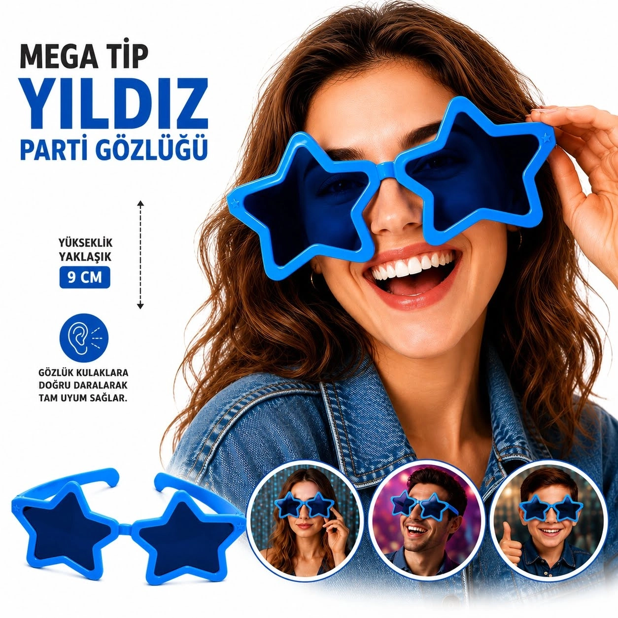 Mega Tip Yıldız Parti Gözlüğü Mavi Renk