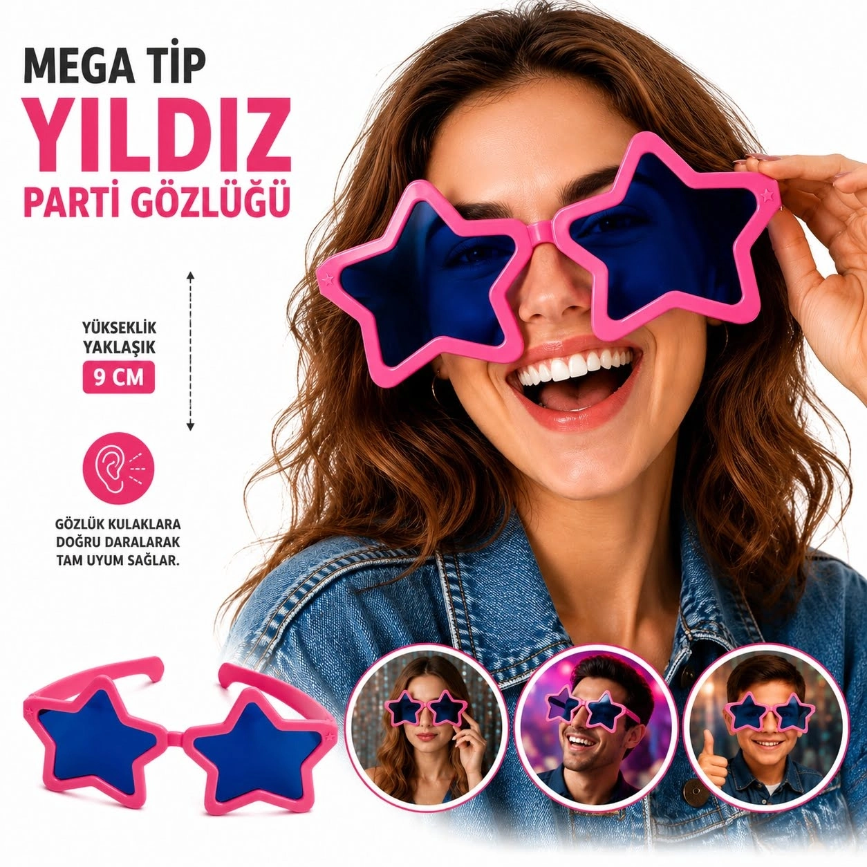 Mega Tip Yıldız Parti Gözlüğü Pembe Renk