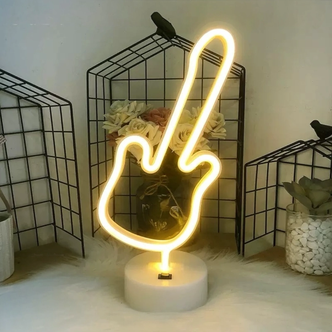 Neon Gitar Masa Lambası Pil+usb