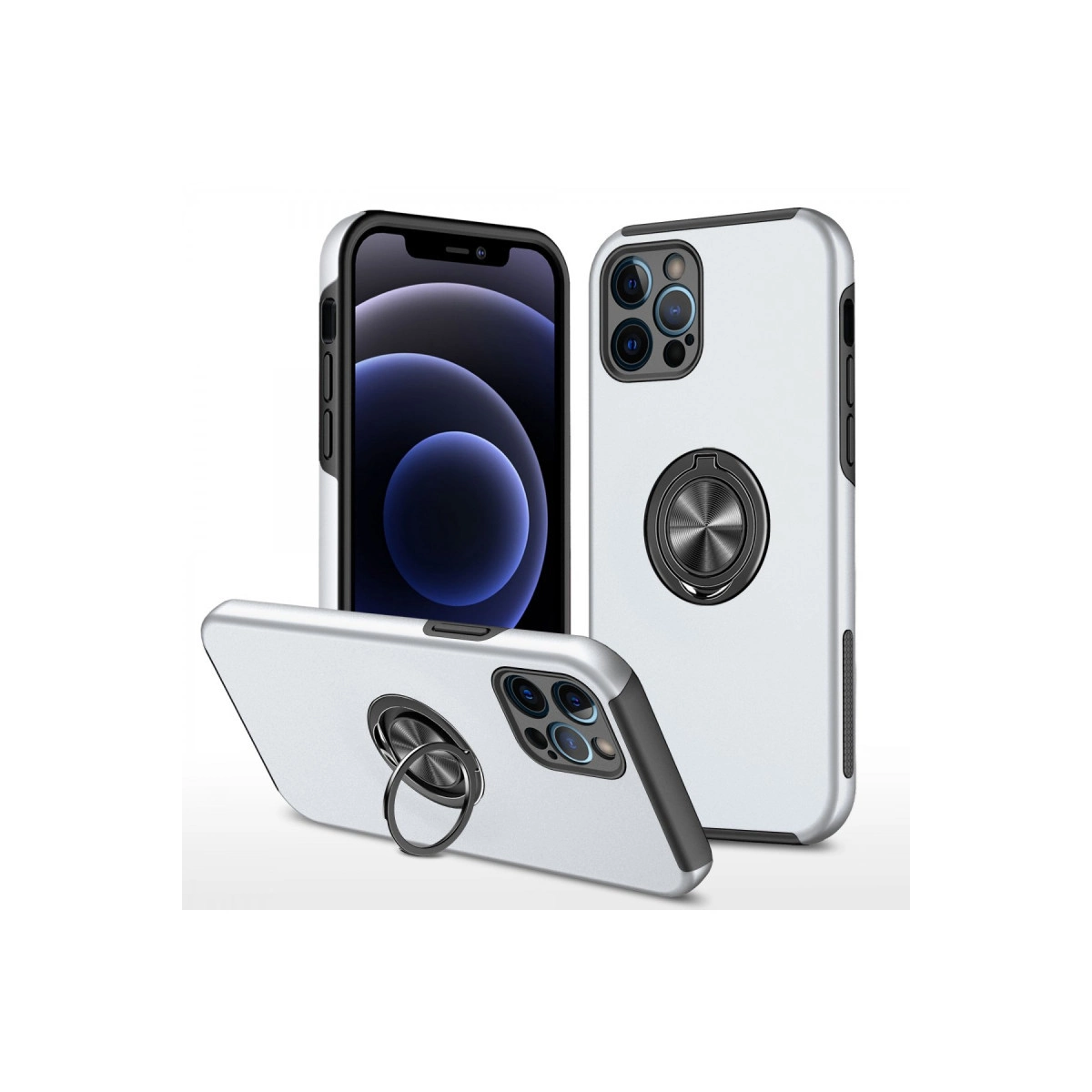 İphone 12 Pro Kılıf Elit Yüzüklü Kapak - Gümüş