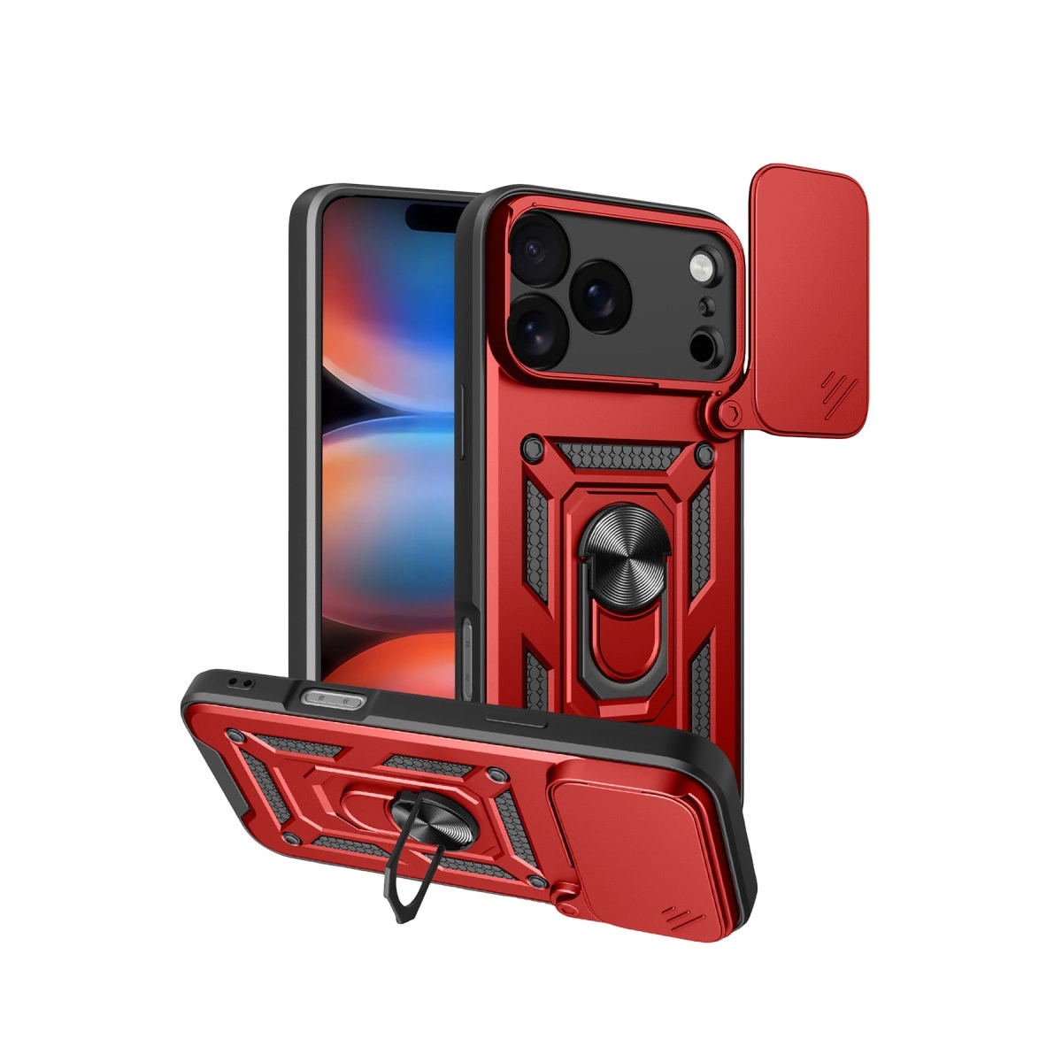 İphone 17 Pro Pars Lens Yüzüklü Silikon - Kırmızı