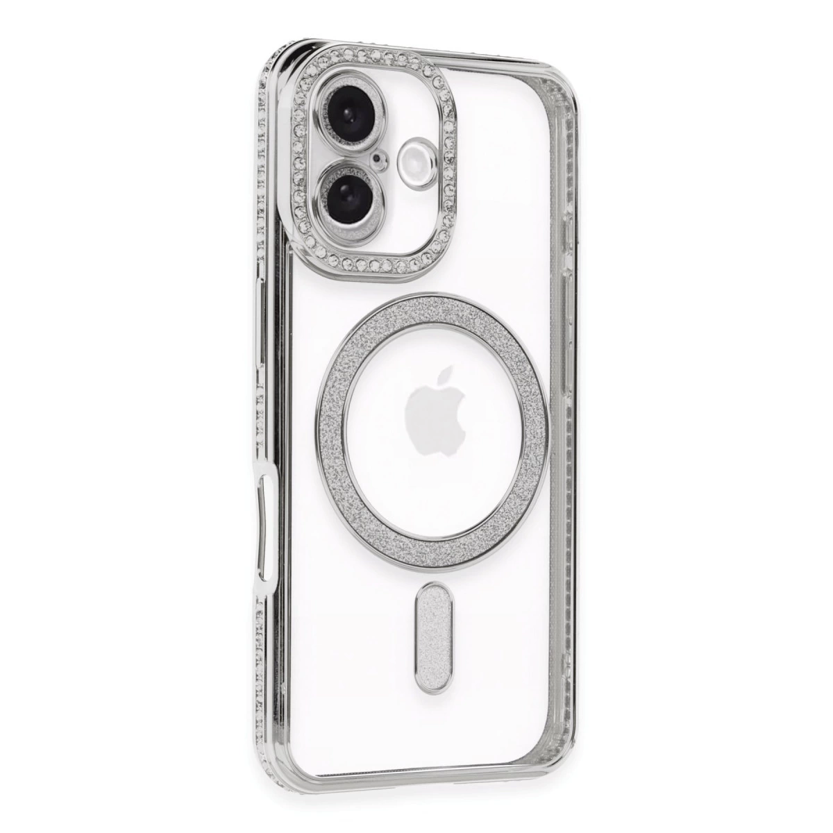İphone 16 Kılıf Joke Simli Magneticsafe Kılıf - Gümüş