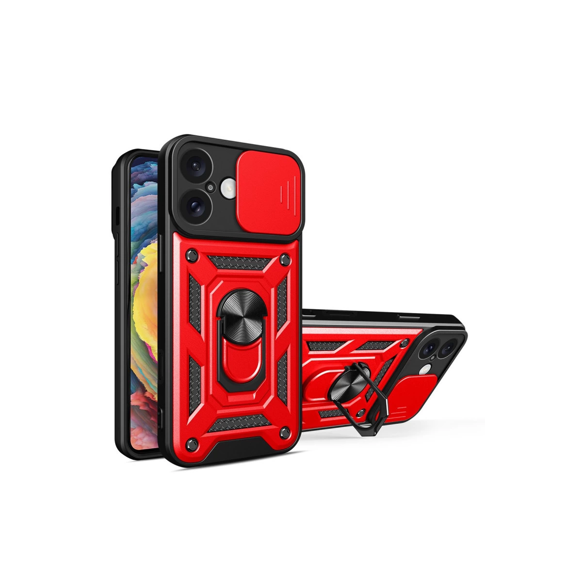 İphone 16 Kılıf Pars Lens Yüzüklü Silikon - Kırmızı