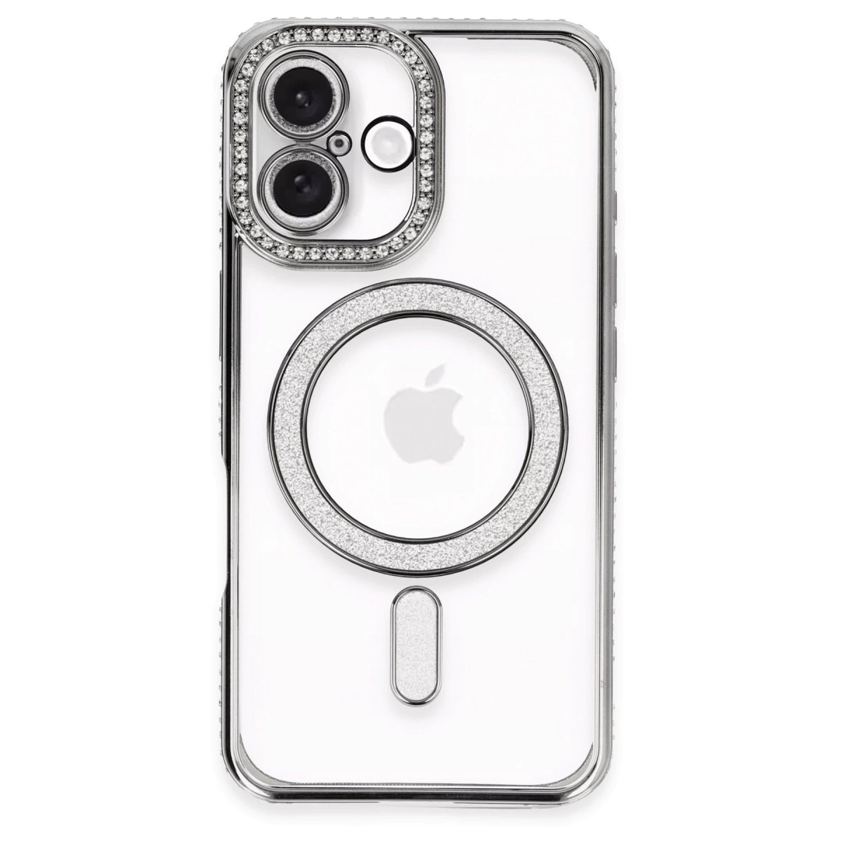 İphone 16 Plus Kılıf Joke Simli Magneticsafe Kılıf - Gri