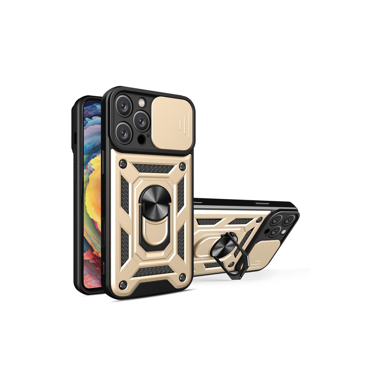 İphone 16 Pro Kılıf Pars Lens Yüzüklü Silikon - Gold