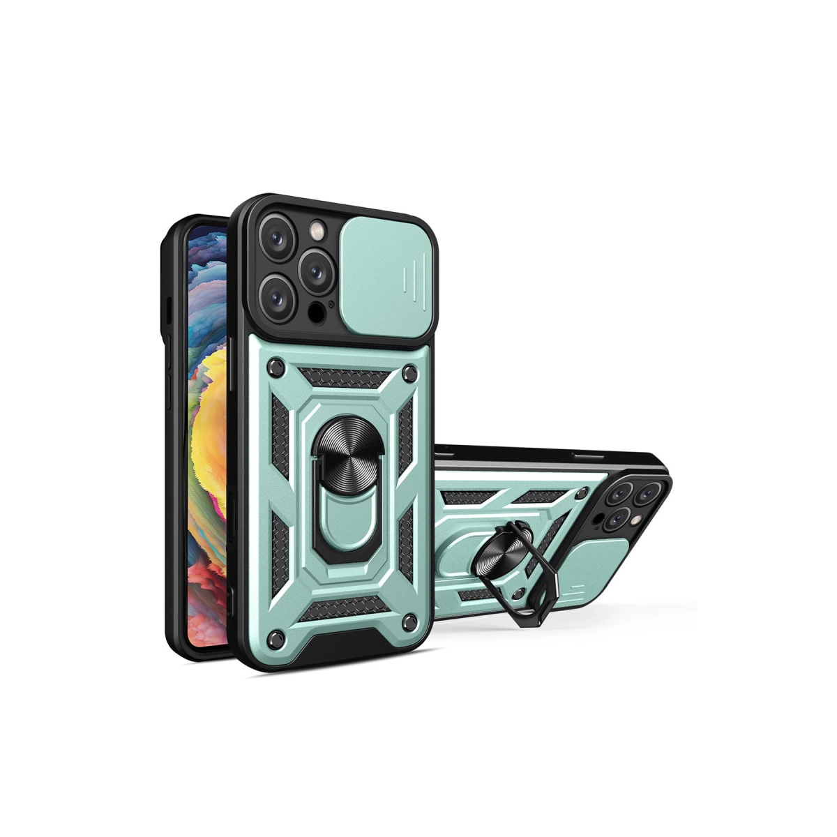 İphone 16 Pro Max Kılıf Pars Lens Yüzüklü Silikon - Yeşil