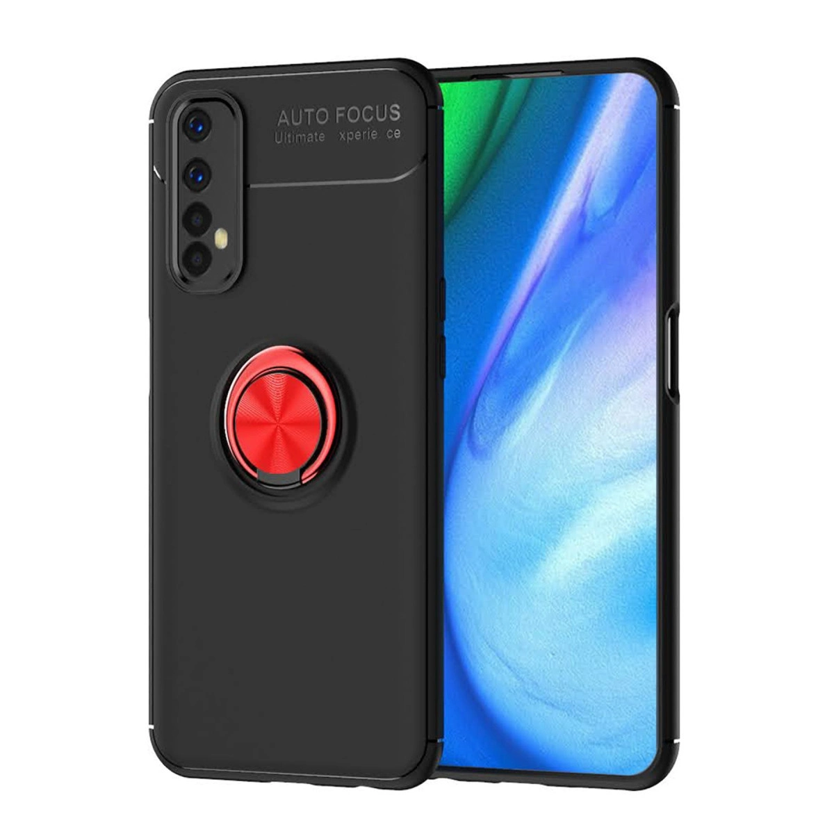 Newface Realme 7 Kılıf Range Yüzüklü Silikon - Siyah-kırmızı