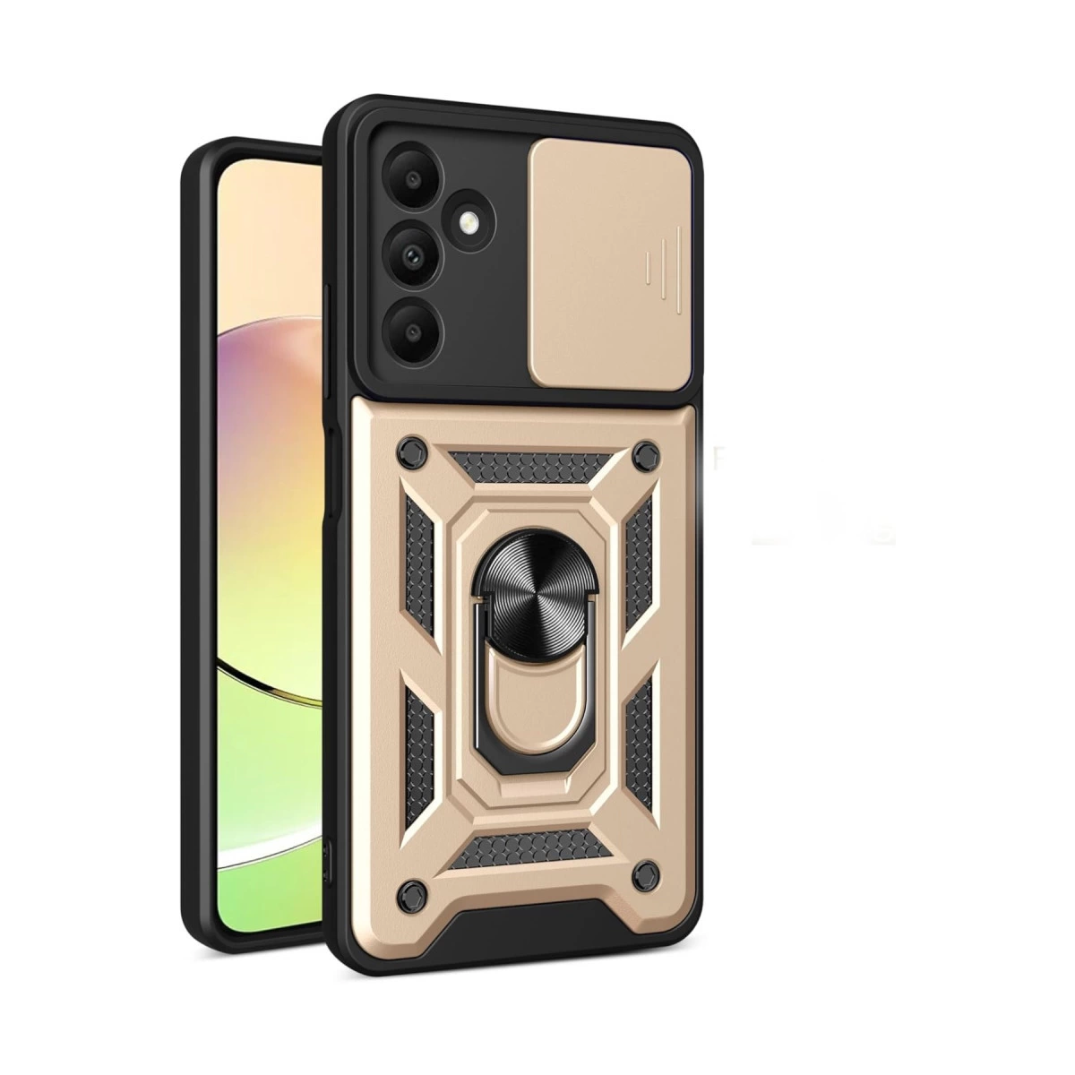Samsung Galaxy M15 Kılıf Pars Lens Yüzüklü Silikon - Gold